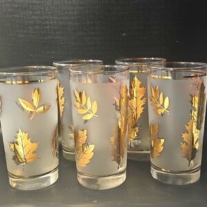 Vintage 60s Libby Frosted Gold Leaf Glasses